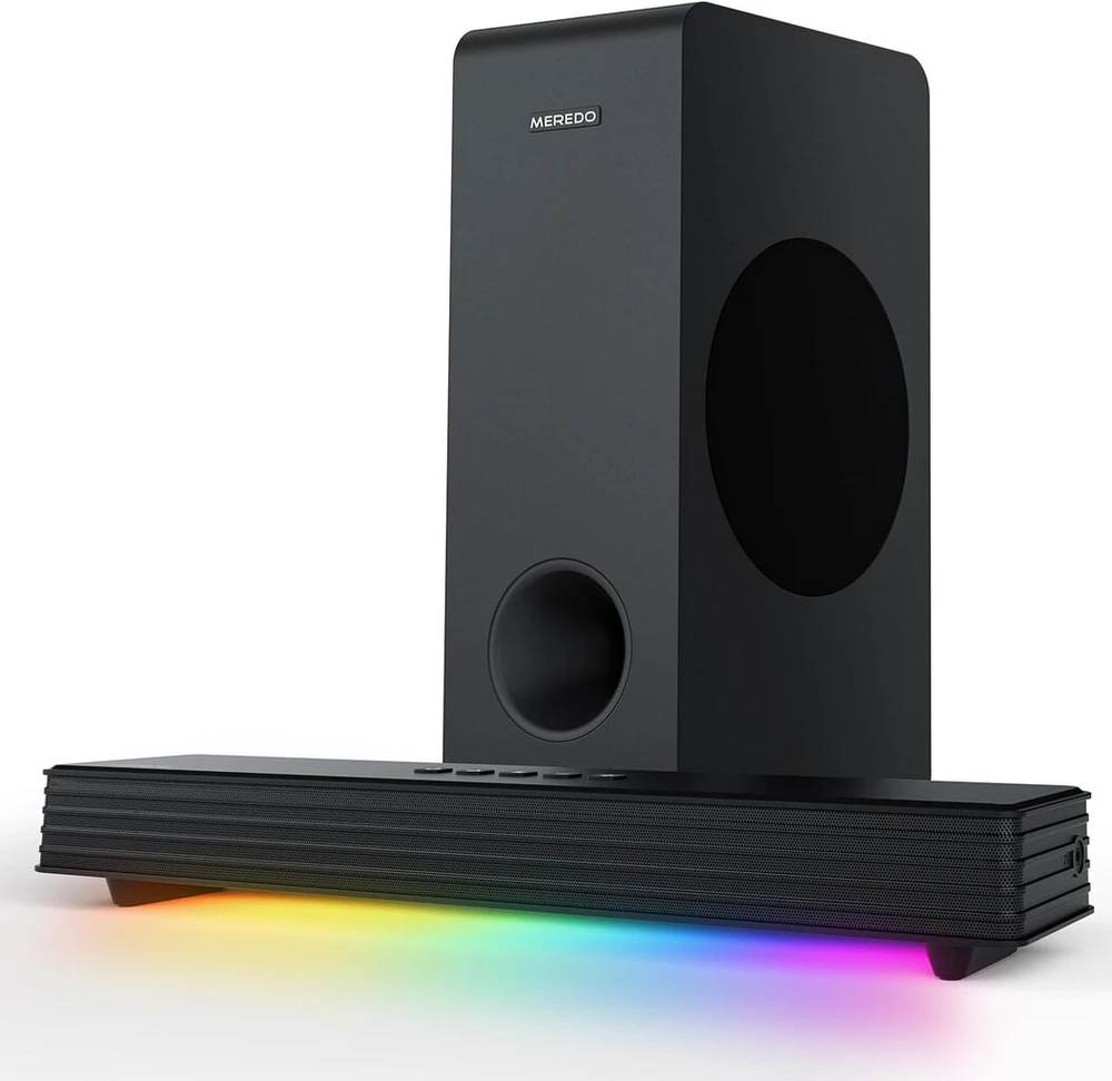 Kompiuterio kolonėlės Meredo garso juosta televizoriams su žemų dažnių garsiakalbiu 3.1 kanalo kompiuterinių žaidimų garso juosta rgb audio sync light bt 5.3/hd-arc/optical/aux/usb tv kompiuterio garsiakalbis staliniams/nešiojamiesiems kompiuteriams žaidimų konsolėms namų kinu