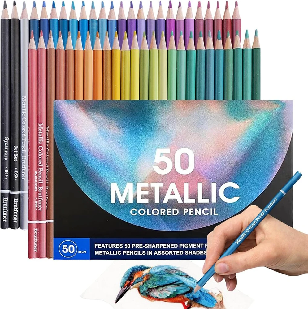 Metaliniai spalvoti pieštukai, 50 vnt. suaugusiems, piešimui ir eskizams