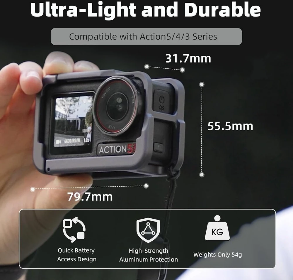 Metalinis narvelis, skirtas dji action 5 pro 4 3 premium priedams, daugiafunkcinis apsauginis rėmo dėklas, aliuminio korpuso komplektas, tinkamas su rėmo skeleto įvore su 1/4 sriegio jungtimi, skirtas vloggin