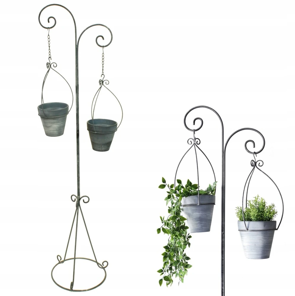 Metalinis stovas gėlėms su 2 pakabinamais vazonais – 141,5 cm