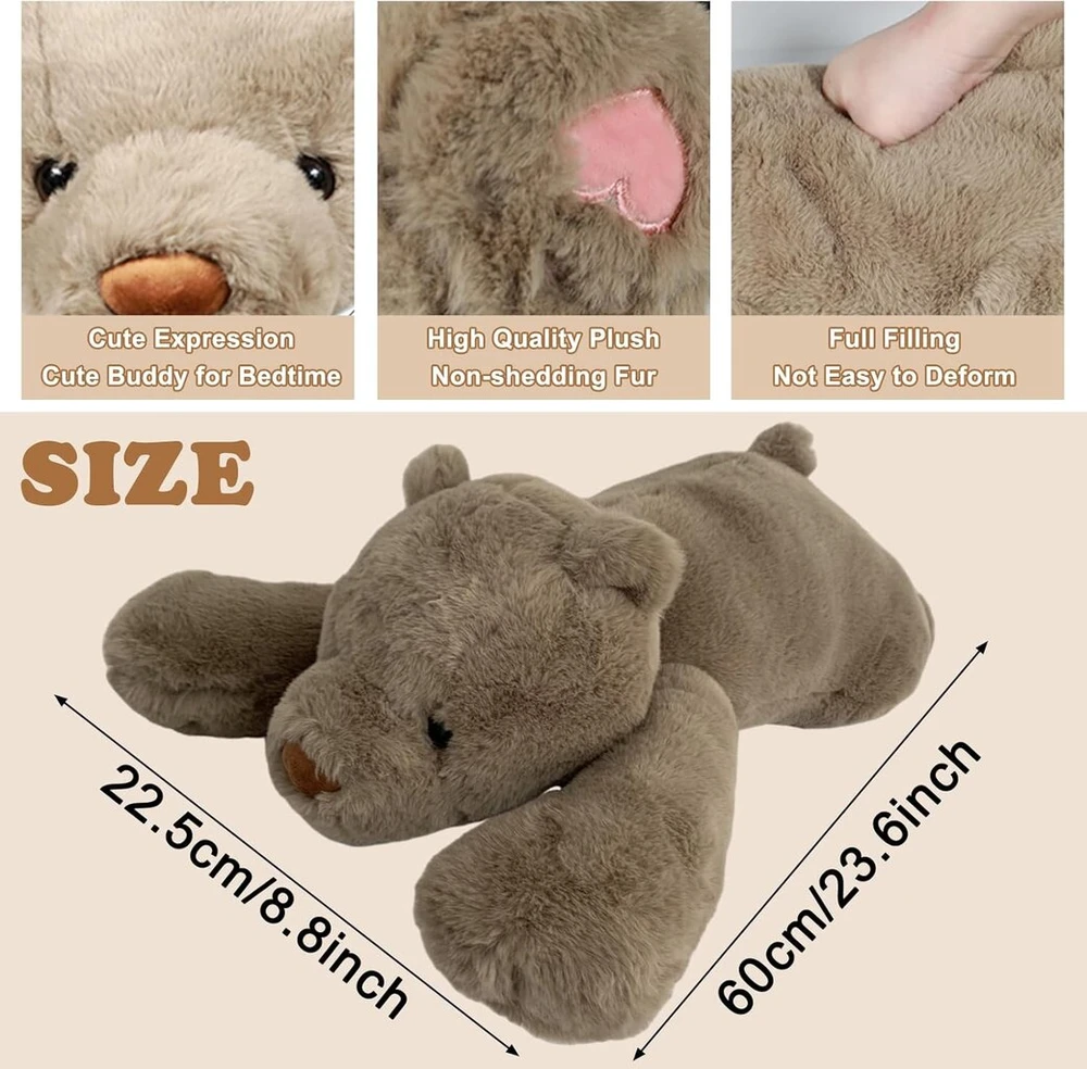 Metoo Mehoo Svorinis pliušinis žaislas, nuo nerimo malšinantis, 1.5kg, 60 cm svorio pliušinis žaislas, didelis svorinis pliušinis žaislas, pagalvė apkabinimui, miela pliušinė lėlė gimtadieniui (rudasis lokys)
