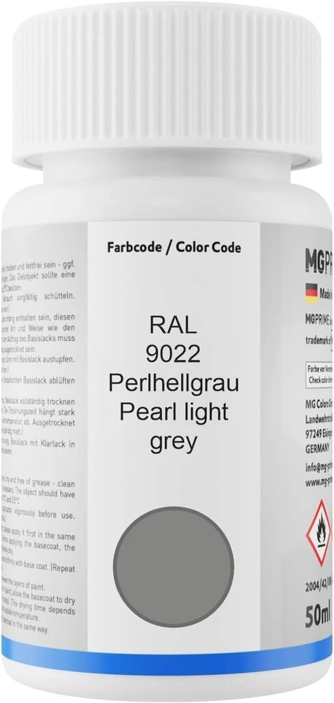 Mg Prime dažų pieštukų rinkinys Ral 9022 Pearl light Pilkas/pearl light pilkas blizgus pagrindinis sluoksnis skaidrus lakas po 50 ml kiekvienas