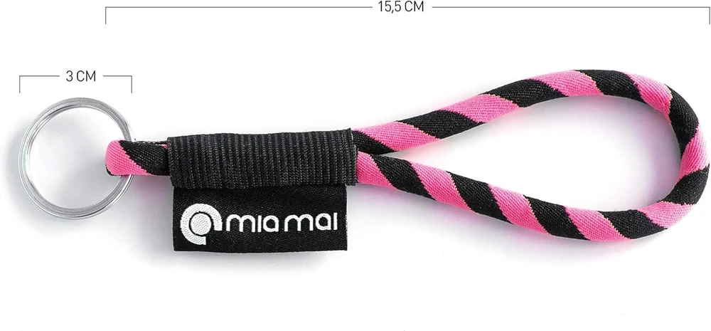 Mia Mai vamzdelinis kaklo dirželis (rožinis/juodas, 15 cm), kaklo dirželis su saugos užsegimu, raktų pakabukas