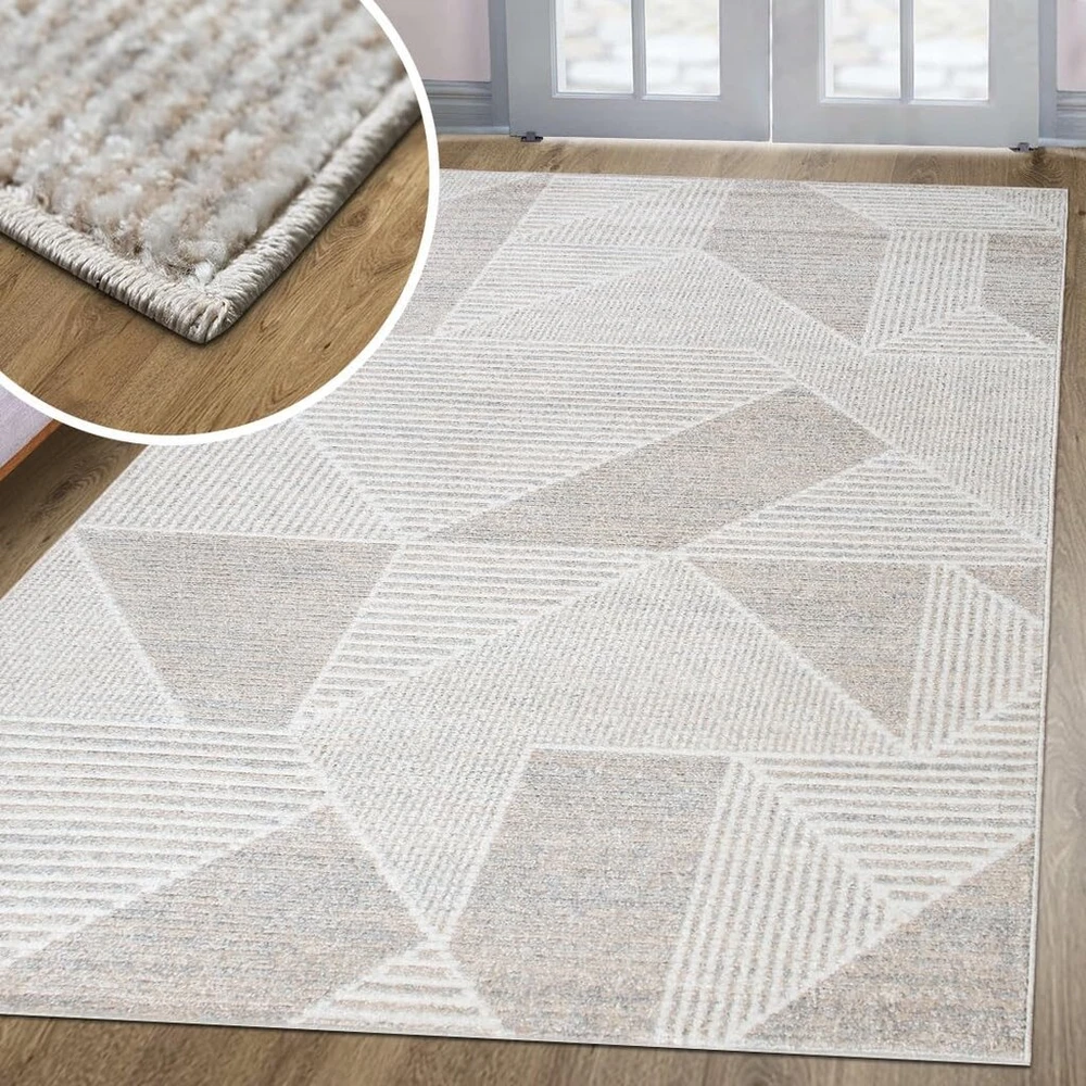 Mia S Teppiche Oku-tex Kilimas svetainei | Harmonia | Kilimas svetainei | Modernus raštas | Geometrinis | Trikampis | Aukštas-žemas efektas | Smėlio spalvos | 60 x 110 cm