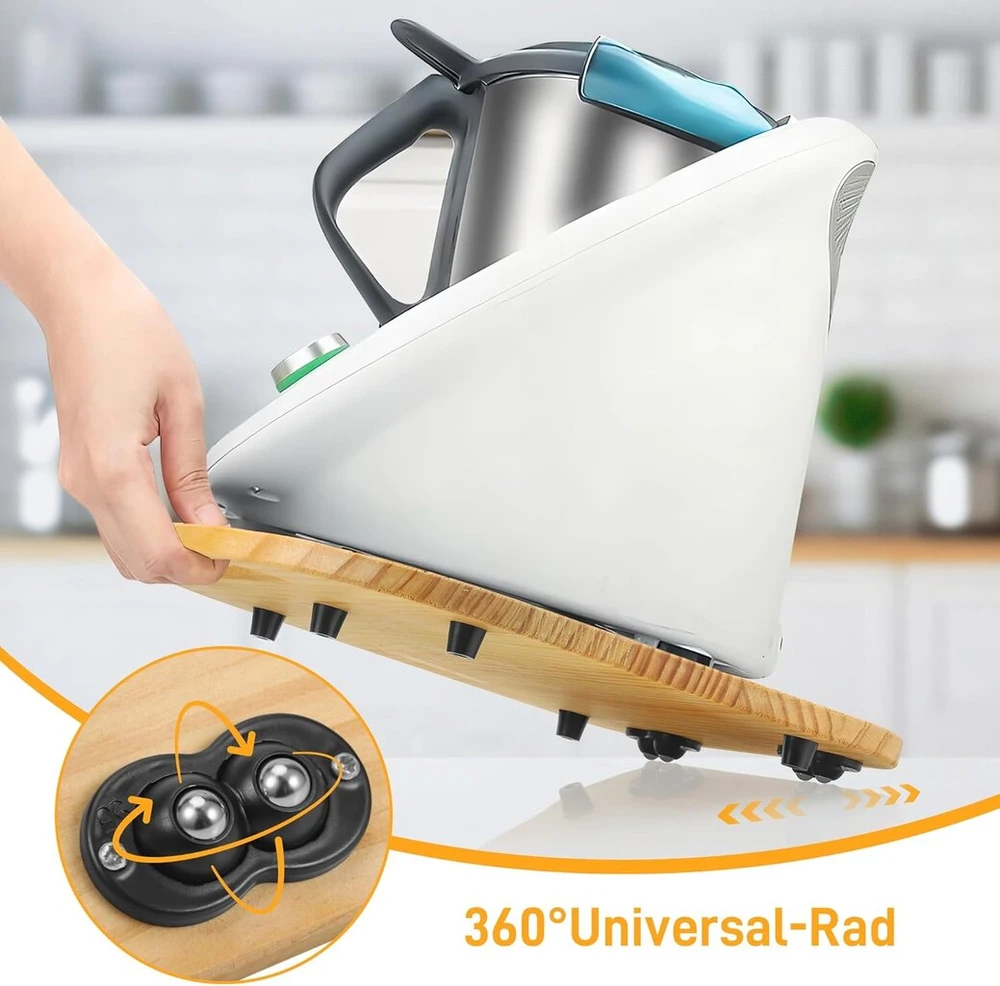 Michihomie Stumdoma lenta Thermomix Tm6 Tm5, lenta Thermomix su ratukais, lengvai slystanti Thermomix Tm6 medinė riedėjimo lenta/stumtuvas, maisto procesoriaus Tm6 priedų padėklas