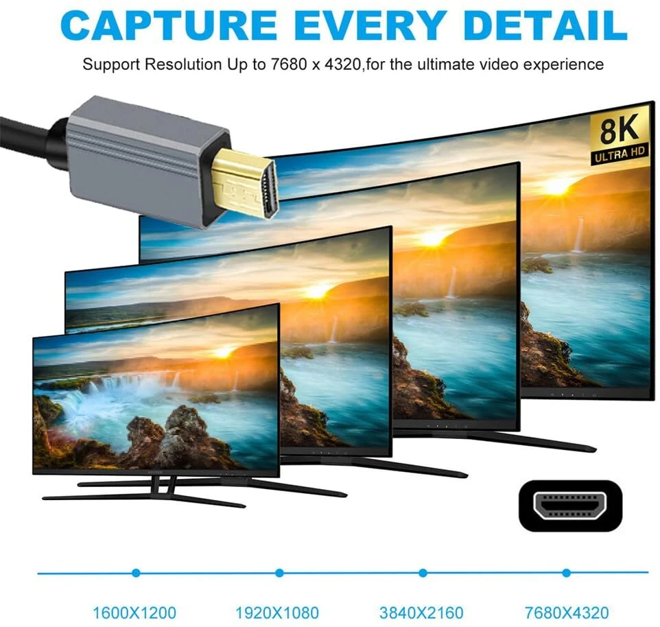 Micro Hdmi 2.1 8k 60hz Susuktas Kabelis (100cm)