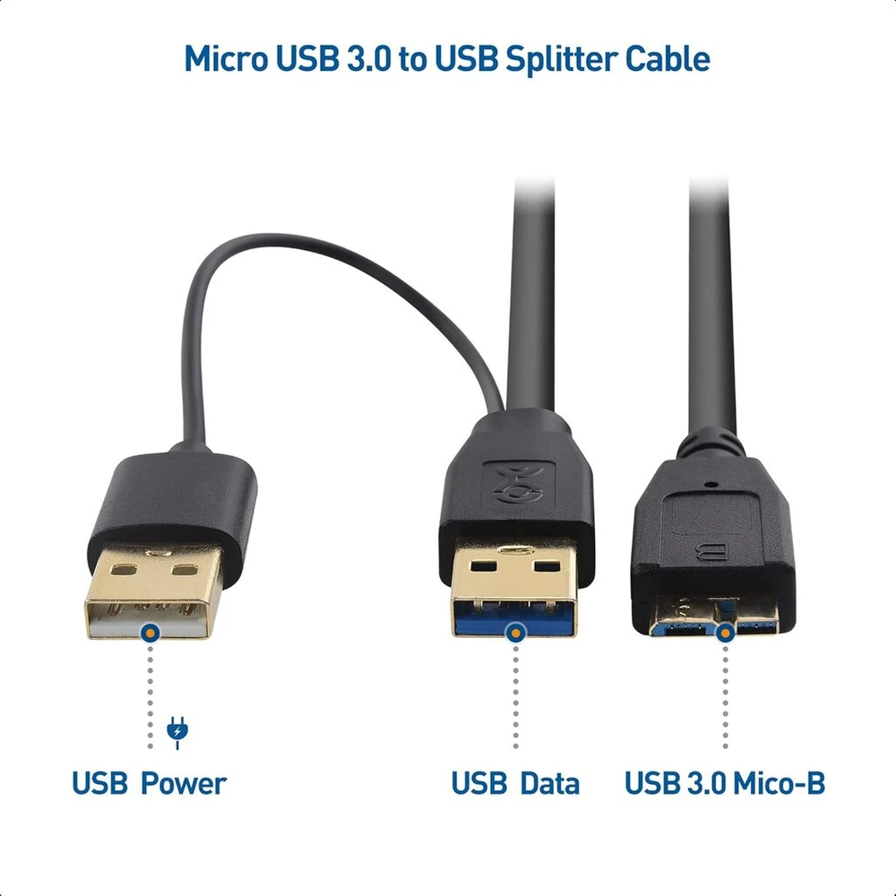Micro Usb 3.0 Y tipo maitinimo kabelis, 0.5m