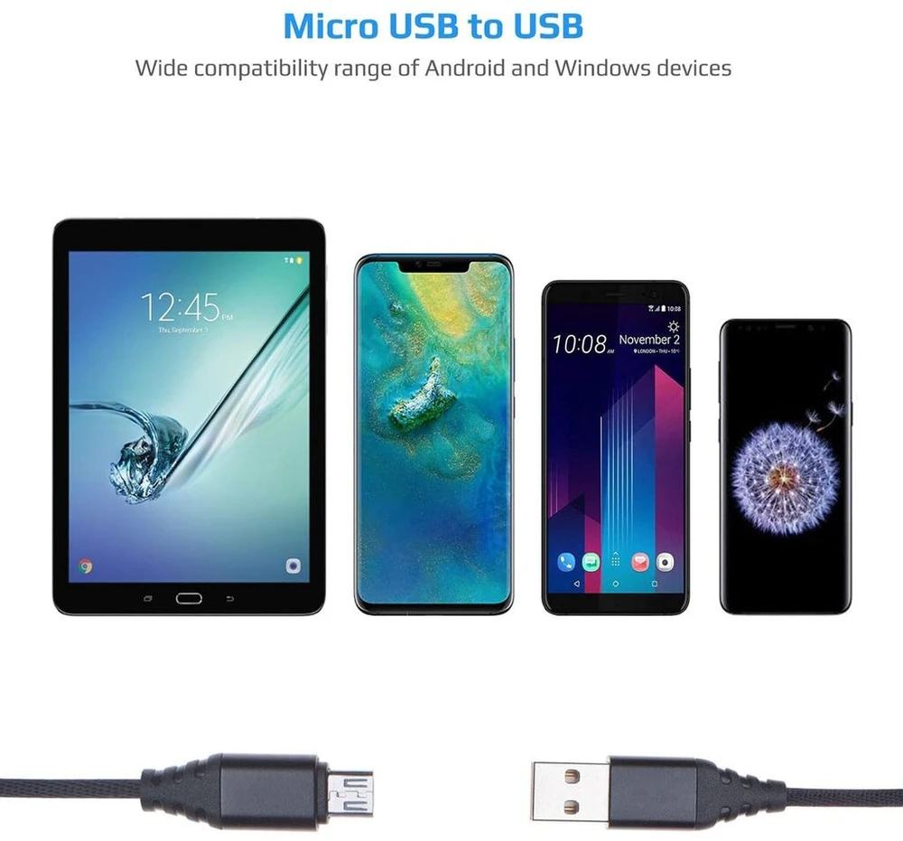 Micro usb kabelis | greito įkrovimo kabelis android įkroviklis nailoninis suderinamas su Lenovo Yoga Tab 8, Tab 2 A7-30, Tab 2 10.1, Tab 2 Pro, Tab 2 8, Tab 3 8, Yoga Tab 10, Tab 2 10, Tab 3 10, Tab 3 Pro (1m)