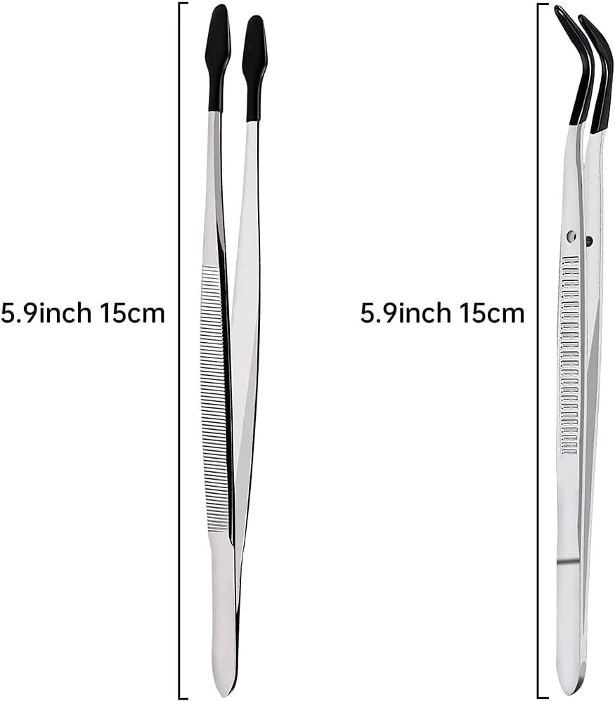 Micvtve pincetų su guminiu antgaliu rinkinys laboratorijai, 2 vnt., pincetai pomėgiams, pramonei, juvelyrinės replės, pašto ženklams, 15 cm