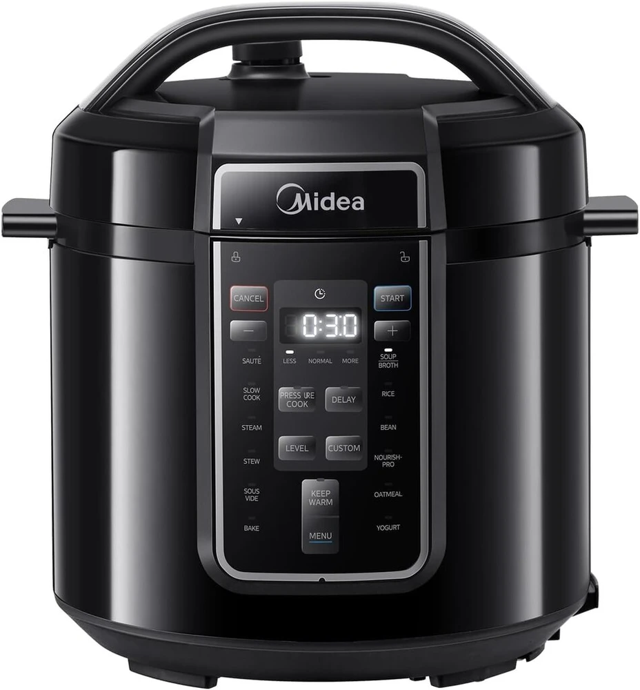 Garų puodas Midea elektrinis greitpuodis 6l, 9-in-1 daugiafunkcis puodas su 14 funkcijų, jogurto gaminimo aparatas, ryžių puodas, lėtas virimo puodas, sous vide, garintuvas, makaronų virimo puodas, nerūdijančio plieno vidinis puodas, juodas