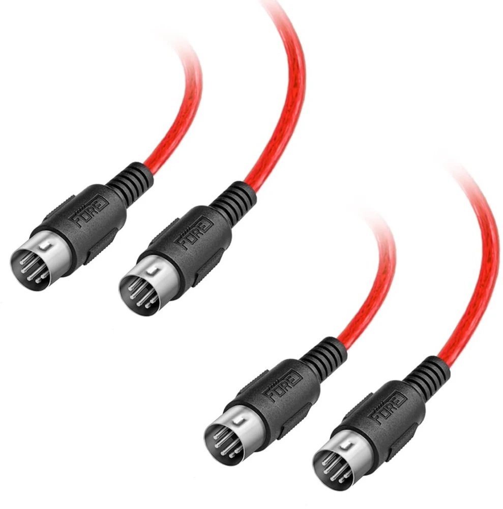 Midi kabelis 2m, 5-pin Din, 2 vnt. raudonas