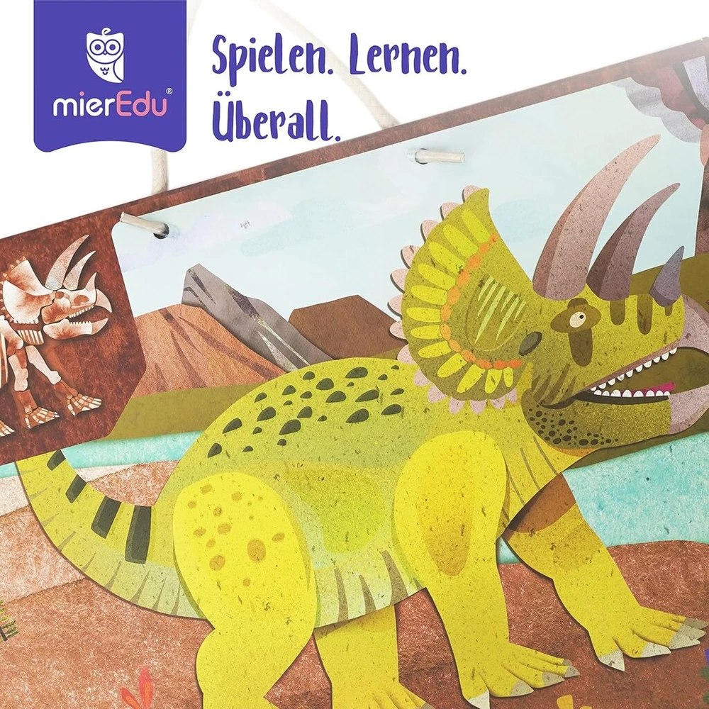 Mieredu Magnetinis dėlionė Triceratops – magnetinis dinozaurų žaidimas vaikams nuo 3 metų – montessori žaislas, motorinius įgūdžius ir koncentraciją – dėlionės padėklas mažiems dinozaurų gerbėjams