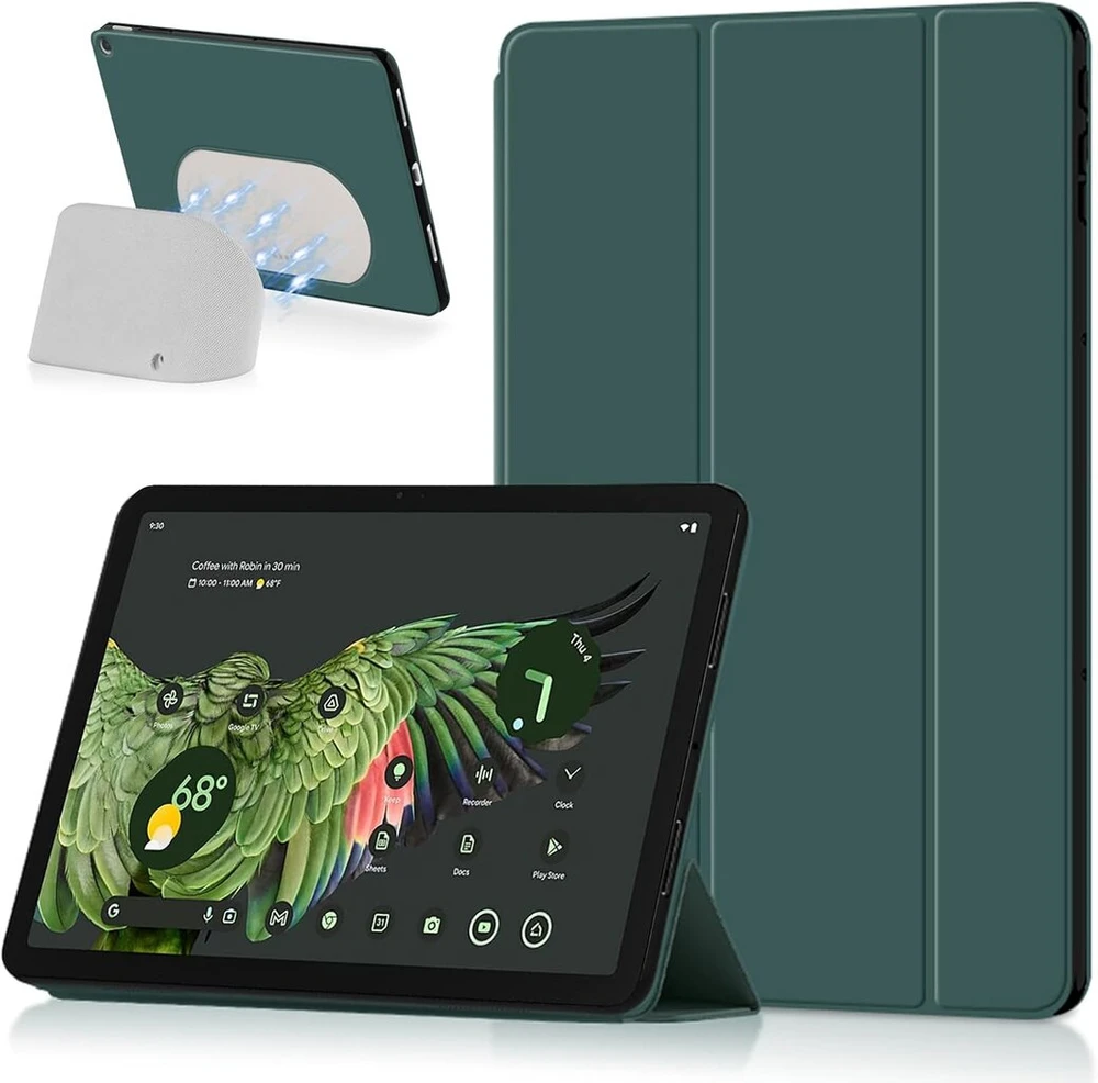 Miimall dėklas, suderinamas su Google Pixel Planšetė, su stovu, itin plonas Tpu + Pu atsparus įbrėžimams, apsaugantis nuo kritimo, belaidis įkrovimo atverčiamas dėklas, skirtas Google Pixel Planšetė 2023 - žalias