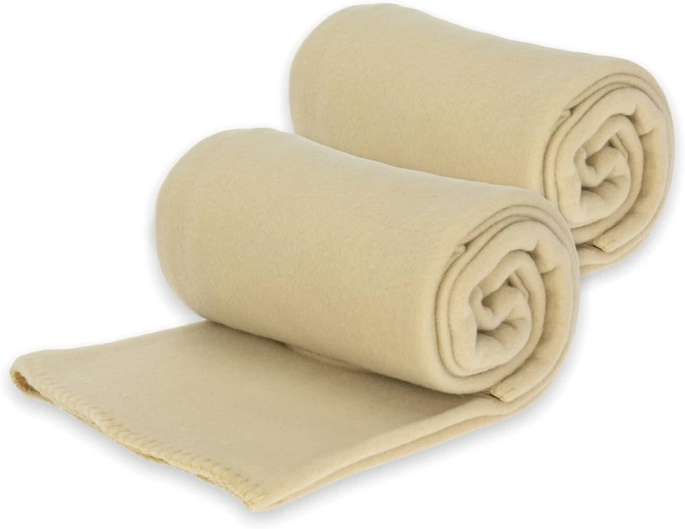 Mijoma 2 polarinio fliso antklodžių rinkinys su apsauga nuo susidarymo ir apmėtytu kraštu, 125 x 150 cm, apie 330 g, lengvai prižiūrimi, įvairių vienspalvių spalvų (smėlio spalvos)