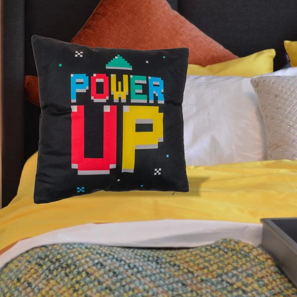 Mijoma dekoratyvinė pagalvėlė žaidėjams, minkšta pagalvėlė, apverčiama pagalvėlė žaidėjams Power Up & Game Over su užtrauktuku, pagalvėlės dydis apie 40 x 40 cm, dovana vakarui ant sofos