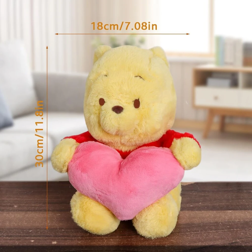 Mikė pūkuotukas minkštas žaislas 30 cm kūdikiams, disney mikė pūkuotukas pliušinis žaislas su širdimi, disney pūkuotuko minkštas žaislas, didelis, mikės pūkuotuko pliušinė figūrėlė mergaitėms ir berniukams