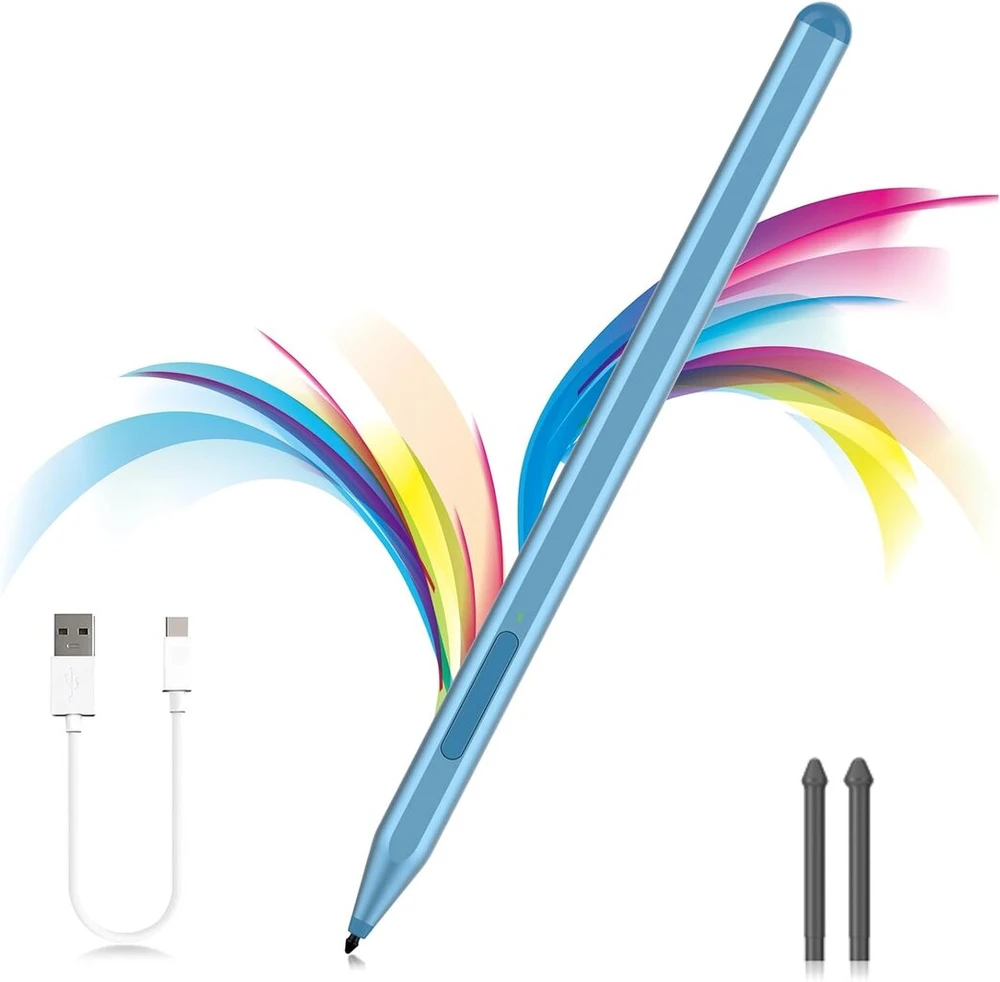 Milikilo rašiklis, skirtas microsoft surface pro11/10/9/8/x/7+/6/5/4/3/surface 3, surface go 3/2/1, surface laptop/studio/book 4/3/2/1 su trintuku šoniniu mygtuku, delno atmetimo funkcija (mėlynas)