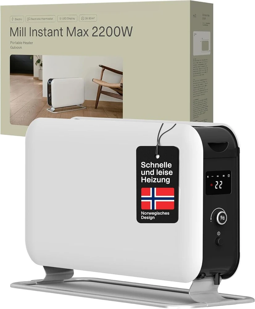 Mill elektrinis radiatorius 2200 W, konvekcinis šildytuvas 26-30 m², pastatomas elektrinis šildytuvas, tylus elektrinis šildytuvas, led elektrinis radiatorius su laikmačiu, elektrinis šildytuvas naudojimui patalpose