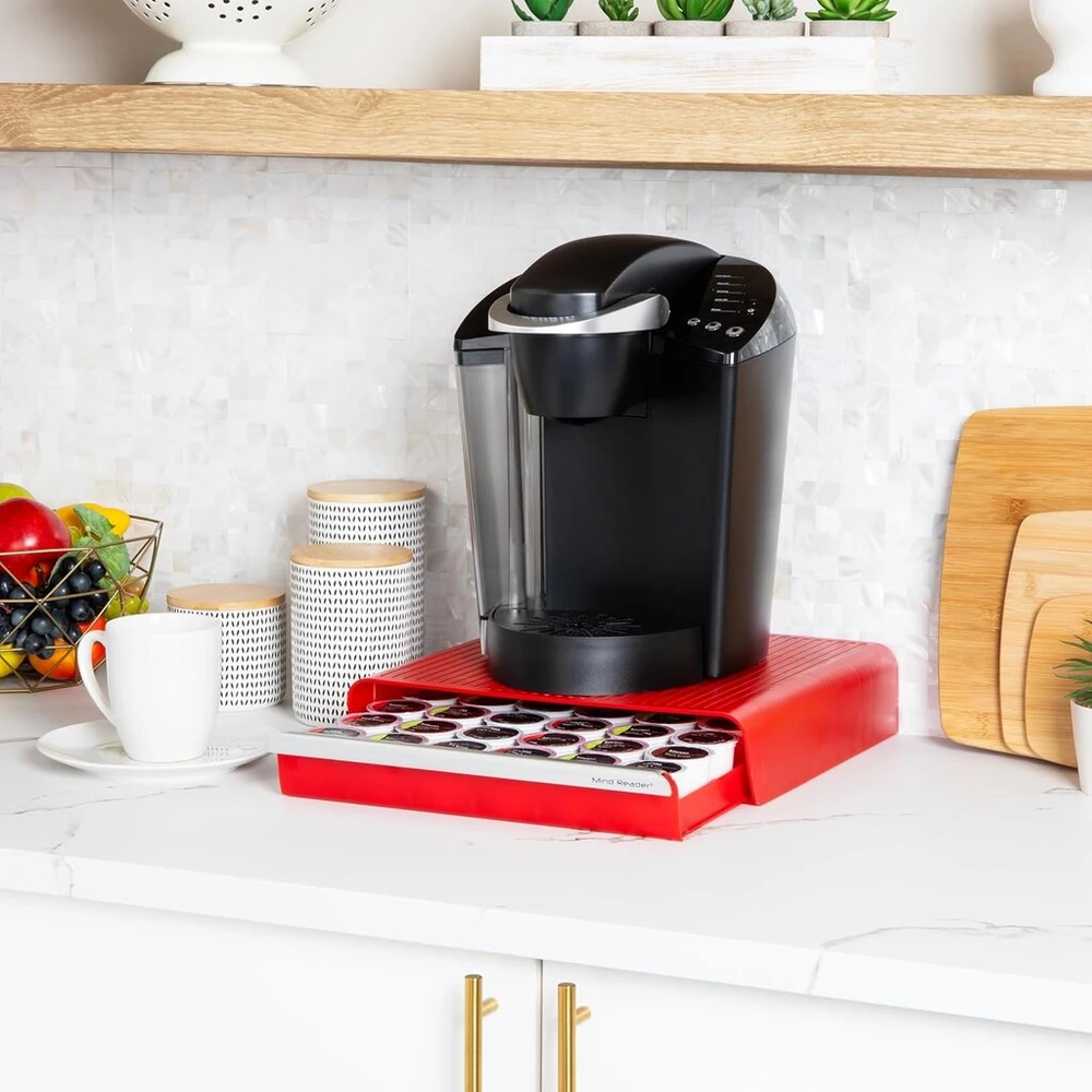 Mind Reader 'hero' stalčius 36 Dolce Gusto / Keurig K-cup/ Verismo / Cbtl kapsulėms, raudonas kavos kapsulių laikymo stalčius