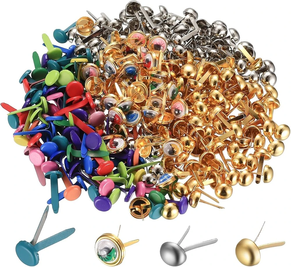 Mini brads, 350 vnt. raštuotų maišelių segtukų rinkinys, raštuoti segtukai, metaliniai apvalūs galvučių segtukai, spalvingi scrapbooking brads, skirti scrapbooking kortelių gamybai, "pasidaryk pats" amatų popieriaus laiškų segtukai