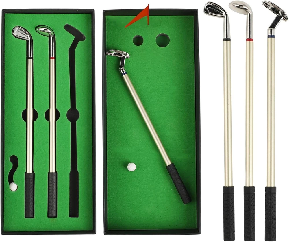 Mini golfo dovanos vyrams - rašiklis-fidget, golfo rašiklių rinkinys, 3 golfo lazdų tušinukai, mini stalo žaidimai, juokingas fidget žaislas, idealiai tinka atostogoms, dovanos biurui ir golfo gerbėjams