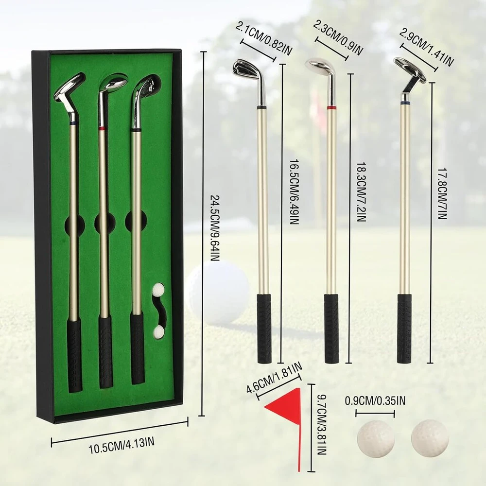 Mini golfo dovanos vyrams - rašiklis-fidget, golfo rašiklių rinkinys, 3 golfo lazdų tušinukai, mini stalo žaidimai, juokingas fidget žaislas, idealiai tinka atostogoms, dovanos biurui ir golfo gerbėjams