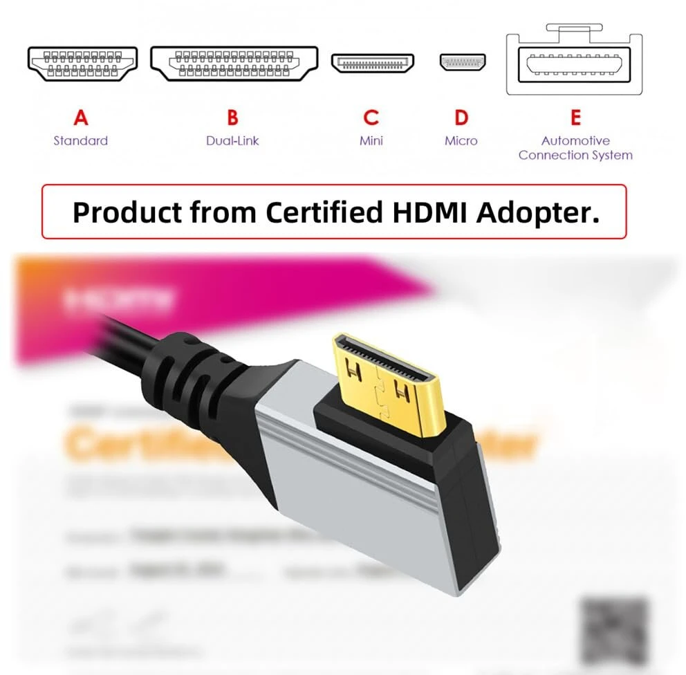 Mini Hdmi 2.1 Ultra Plonas Kabelis 8k 4k 50cm Dešinysis Kampas