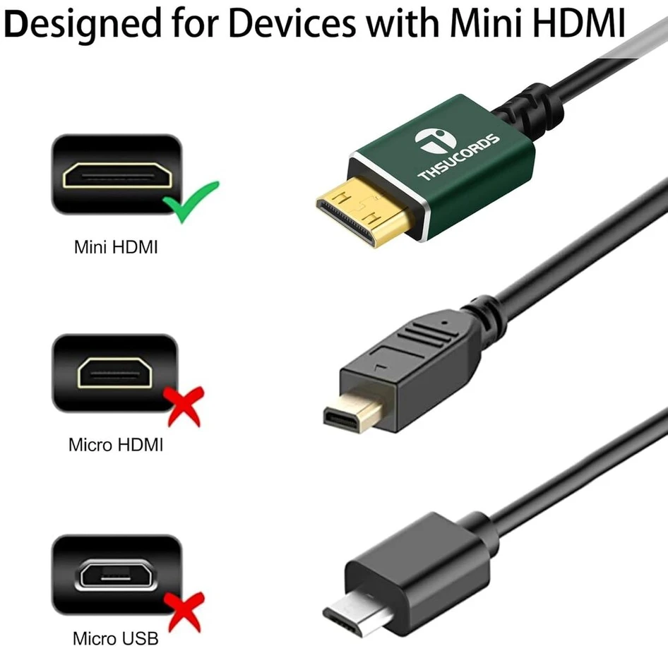 Mini Hdmi į Hdmi kabelis 1 m, plonas ir lankstus, 4k@60hz