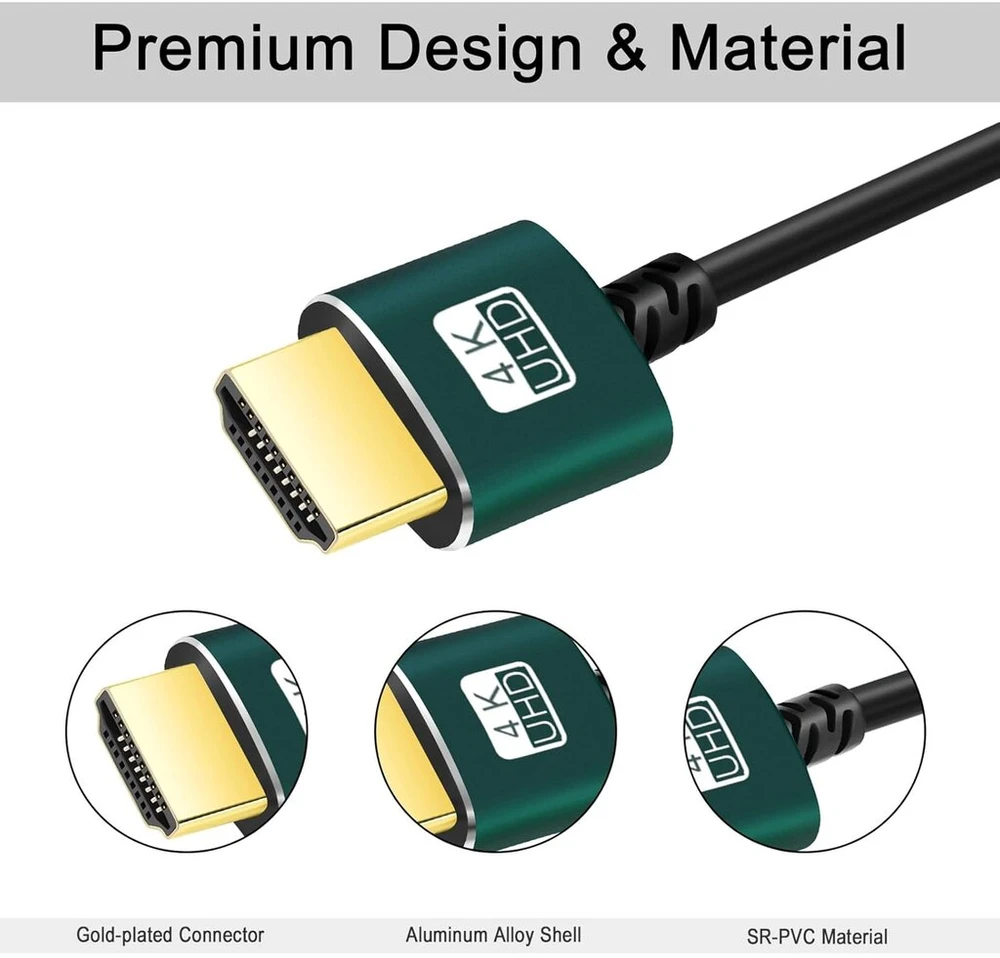 Mini Hdmi į Hdmi kabelis 1 m, plonas ir lankstus, 4k@60hz