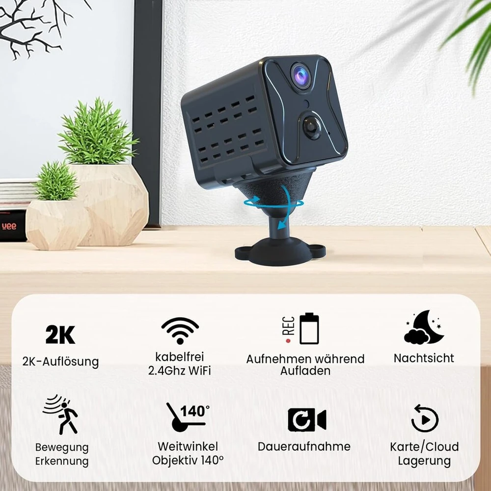 Mini kamera, 2k kamera, vidaus stebėjimo kamera, mini kamera tiesioginei transliacijai mobiliojo telefono programėlėje, ilgo budėjimo wifi kamera su judesio jutikliu ir naktiniu matymu namų biuro saugumui