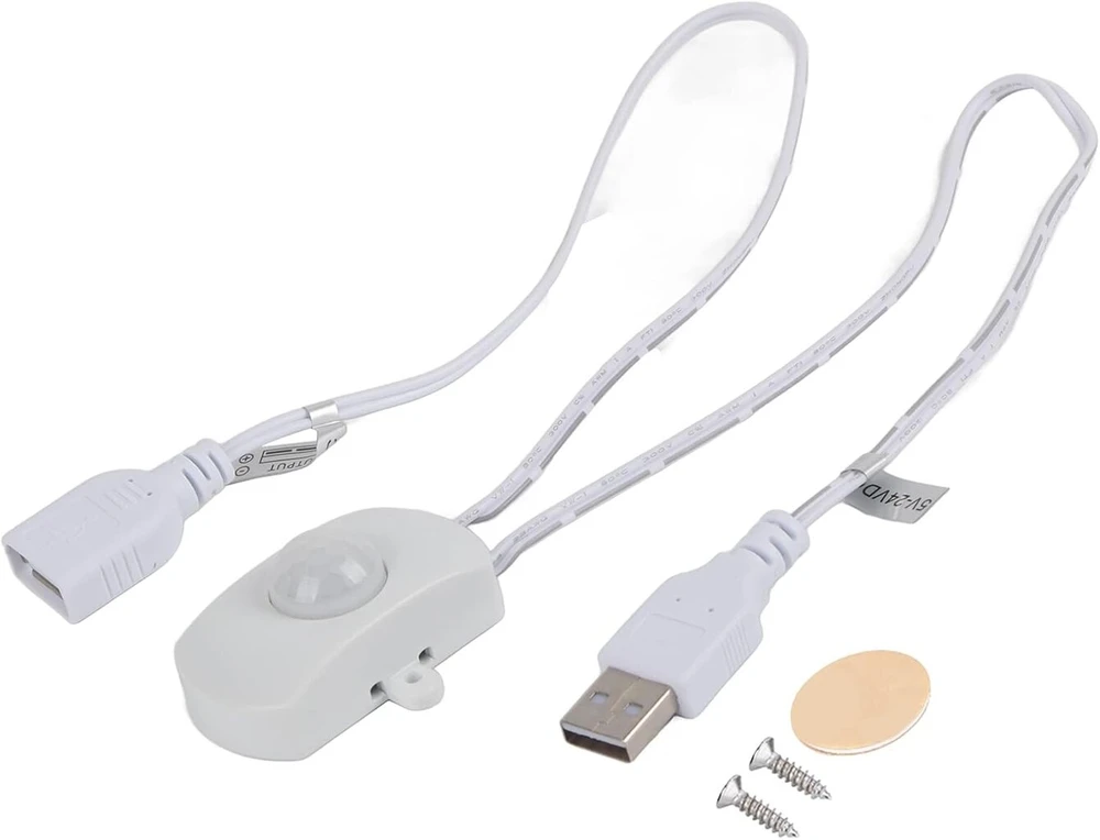 Mini pir judesio jutiklio jungiklis, dc 5-24 v buvimo jutiklio detektorius automatinė led apšvietimo juosta usb sąsaja judesio aktyvuotas automatinis apšvietimas koridoriuose vonios kambaryje (baltas)
