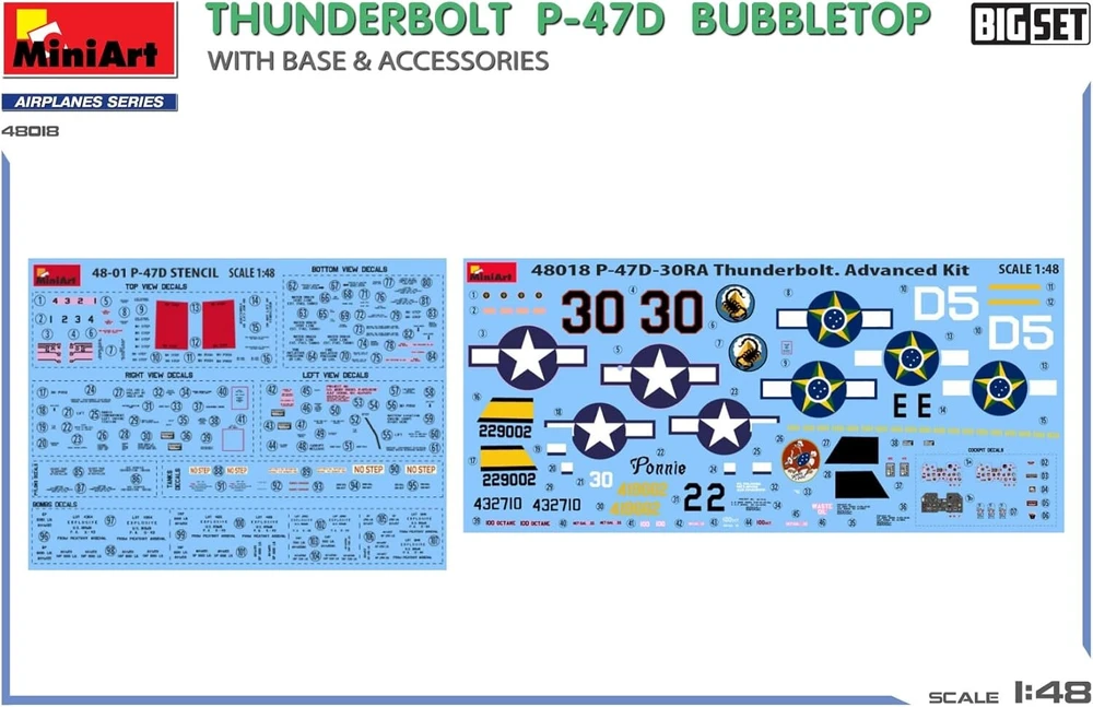 Miniart rinkinys 48018 Thunderbolt P-47d Bubble Top su pagrindiniais priedais, didelis rinkinys