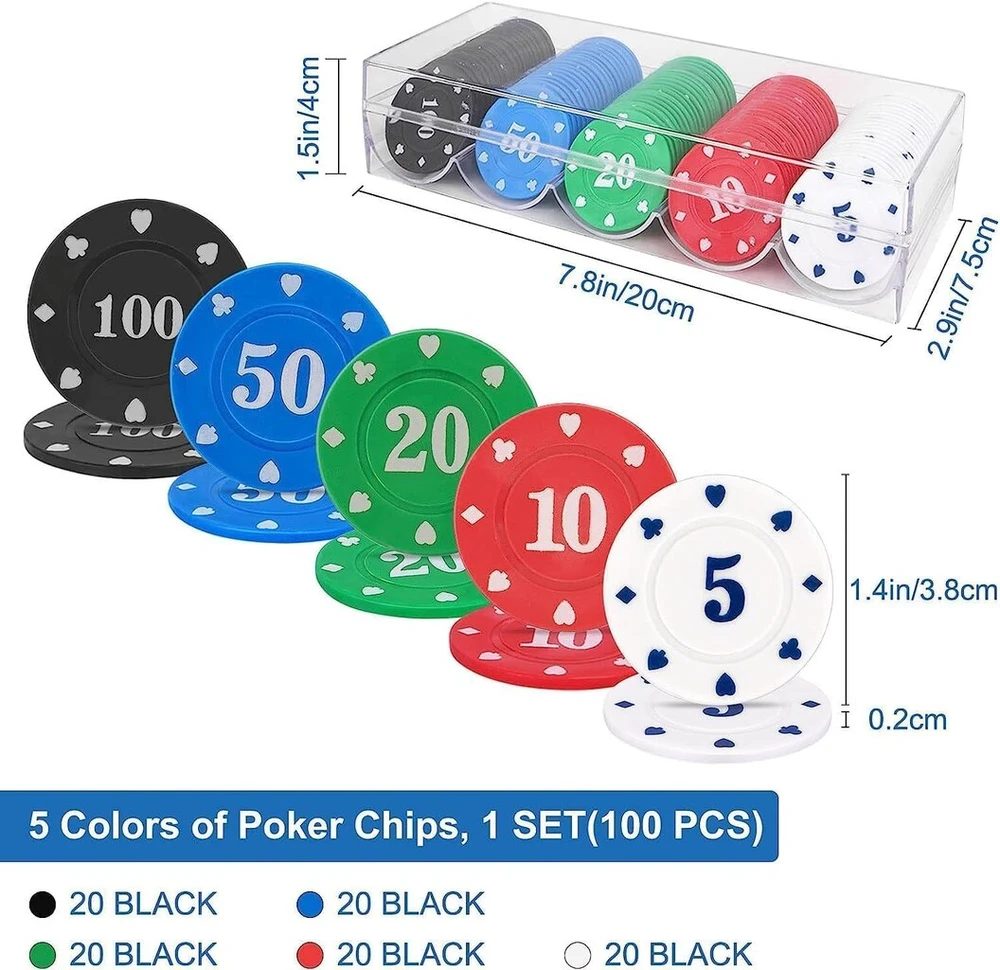 Minisoiso pokerio žetonų rinkinys, 100 vnt., kazino pokerio žetonai, žaidimų žetonai, vertės žetonai, kortos, pokerio žetonai, ruletės žaidimas, bingo žetonai su verte, blackjack rinkinys skaičiavimo žymekliams, kazino pokerio rinkinys