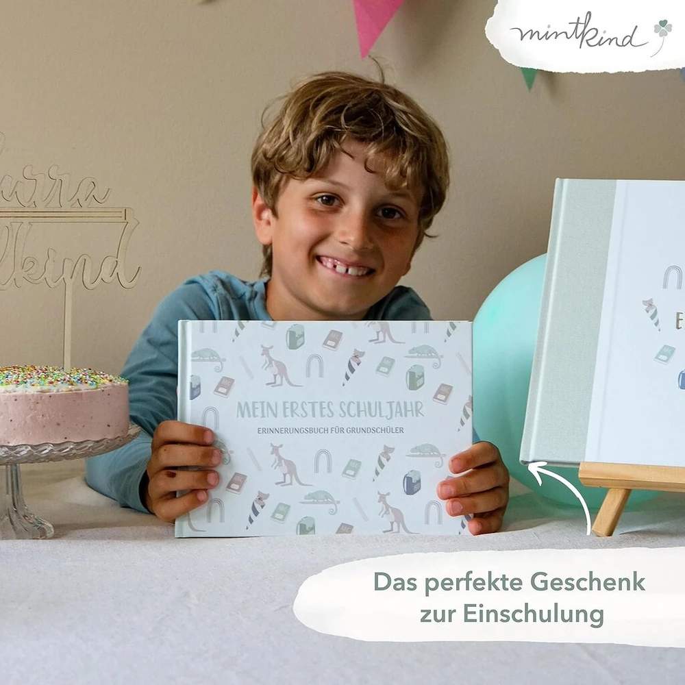 Mintkind® albumas "mano pirmieji mokslo metai" atmintinė, dovana Rugsėjo 1-ajai mergaitėms ir berniukams, mokyklinės tūtos užpildymas, dovanų idėjos pradedantiesiems