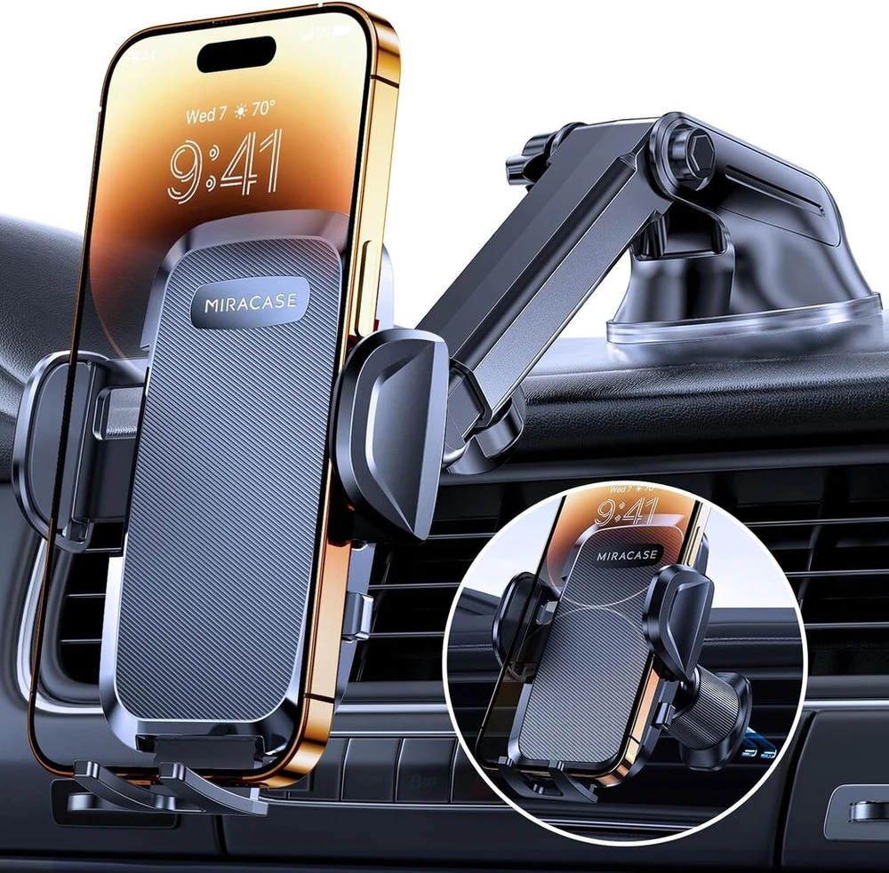 Miracase automobilinis telefono laikiklis [patobulintas siurbtukas ir metalinis dvigubas kabliukas] mobiliojo telefono laikiklis automobilio ventiliacijos angos prietaisų skydeliui priekiniam stiklui automobilinis mobiliojo telefono laikiklis, skirtas iph