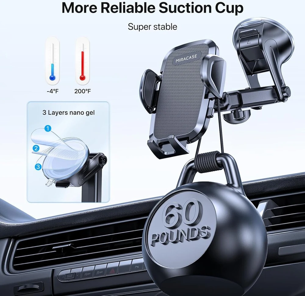 Miracase automobilinis telefono laikiklis [patobulintas siurbtukas ir metalinis dvigubas kabliukas] mobiliojo telefono laikiklis automobilio ventiliacijos angos prietaisų skydeliui priekiniam stiklui automobilinis mobiliojo telefono laikiklis, skirtas iph
