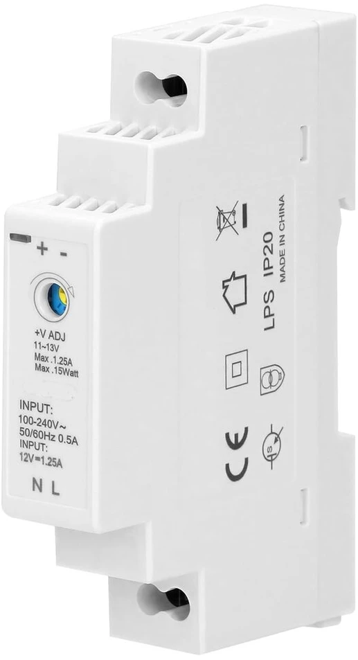 Miratic 12 V Dc maitinimo šaltinis din bėgeliui, stabilus ir patikimas 12 V maitinimo šaltinis, 12 V maitinimo šaltinis din bėgeliui, idealus ir namų elektronikai (1.25 A, 1 modulis)