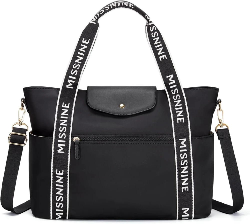 Missnine Tote Bag 15.6 colių nešiojamojo kompiuterio krepšys, lengvas darbo krepšys moterims, didelės talpos kompiuterio krepšys biurui, kelionėms, juodas, 当代