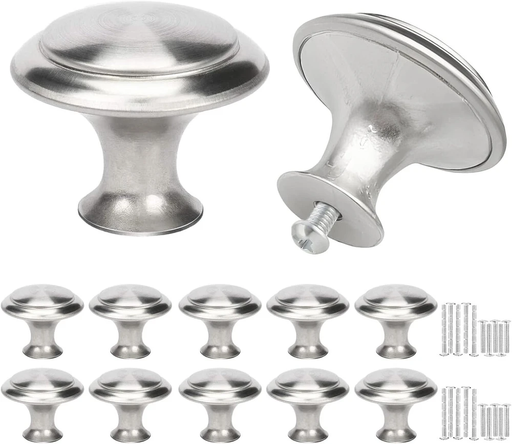 Misuyue 10 vnt. spintelių rankenėlių rinkinys, sidabrinės, baldų rankenėlės, nerūdijančio plieno, stalčių rankenėlės, 27 mm durelių rankenėlės virtuvės spintelėms, drabužių spintai, komodos rankenėlės