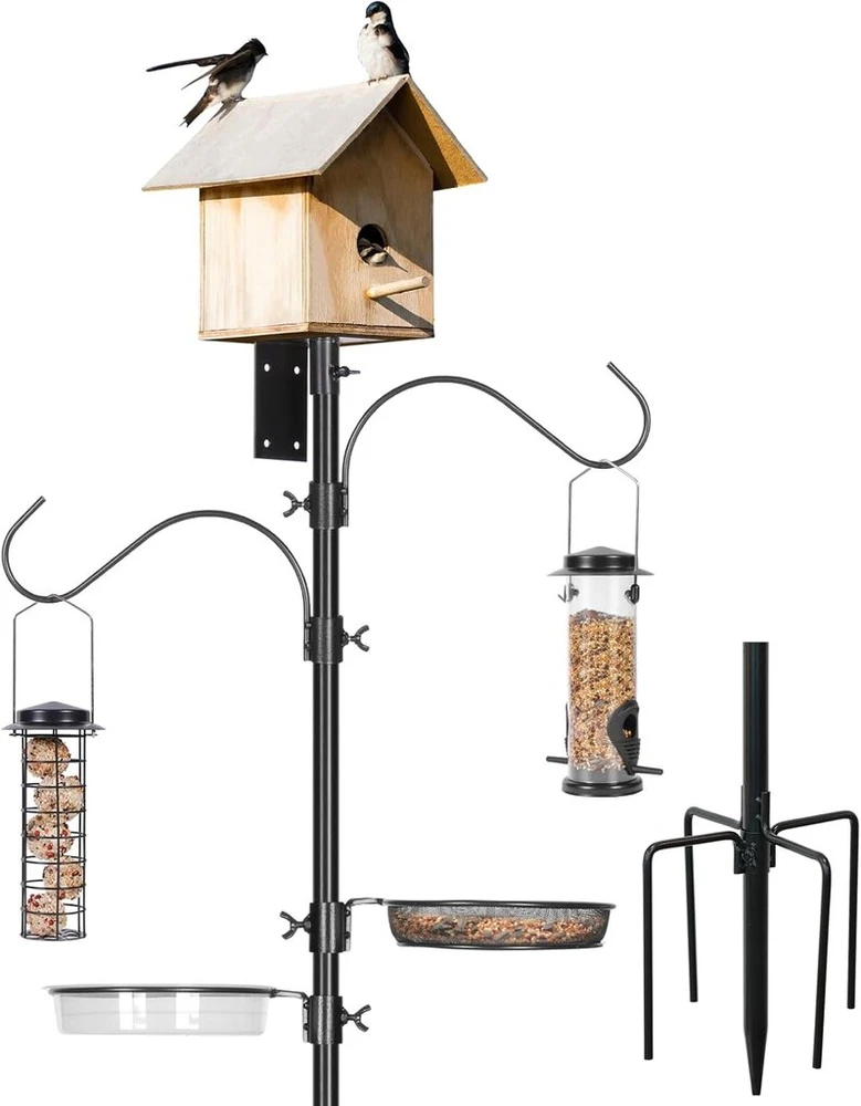 Mixxidea Paukščių namelio stovas 203 cm, reguliuojamo aukščio paukščių lesyklėlės stulpas, universalus stovų rinkinys su 5 šakų pagrindais sodui, laukui, pievai (paukščių namelis nepridedamas)