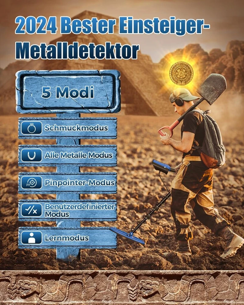 Miyay metalo detektorius suaugusiems, atsparus vandeniui, lengvas aukso metalo detektorius su lcd ekranu, pinpoint & disc & notch & all metal 5 režimai, baterija įtraukta, rankena reguliuojama iki 153 cm