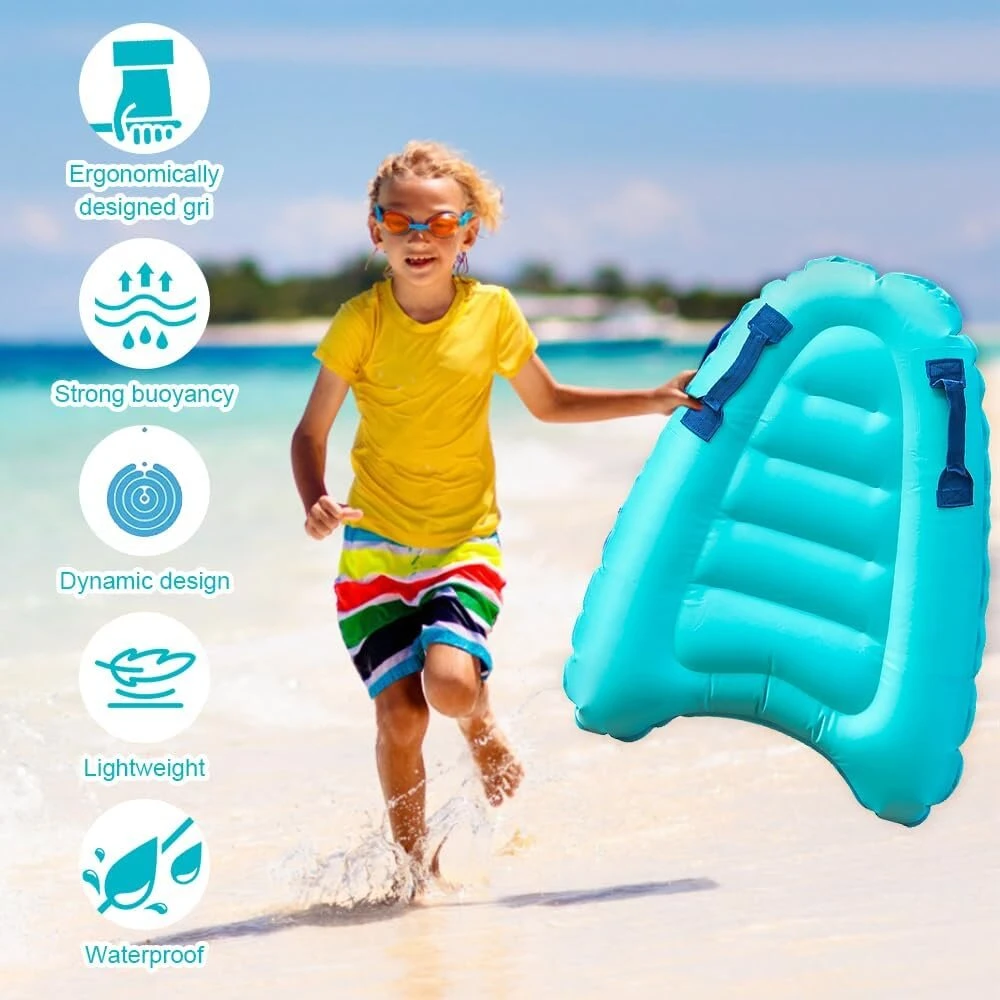 Mizikuu pripučiamas bodyboard'as, bodyboard'as, pripučiama plaukimo lenta su rankenomis, pripučiamas plaukimo ratas baseinui, banglentė, banglentė vaikams paplūdimiui, banglenčių sportui, baseinui, plaukiojimui, vasarai, vandens sportui, mėlyna