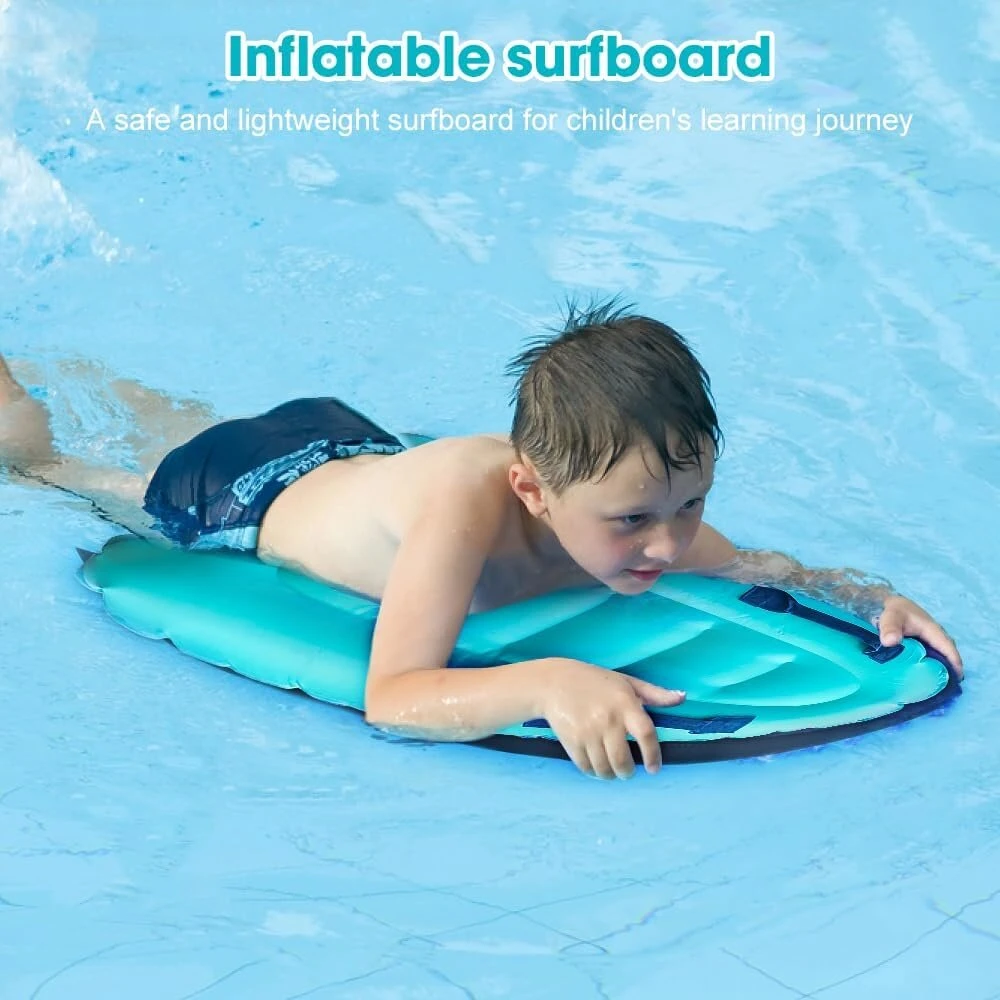 Mizikuu pripučiamas bodyboard'as, bodyboard'as, pripučiama plaukimo lenta su rankenomis, pripučiamas plaukimo ratas baseinui, banglentė, banglentė vaikams paplūdimiui, banglenčių sportui, baseinui, plaukiojimui, vasarai, vandens sportui, mėlyna
