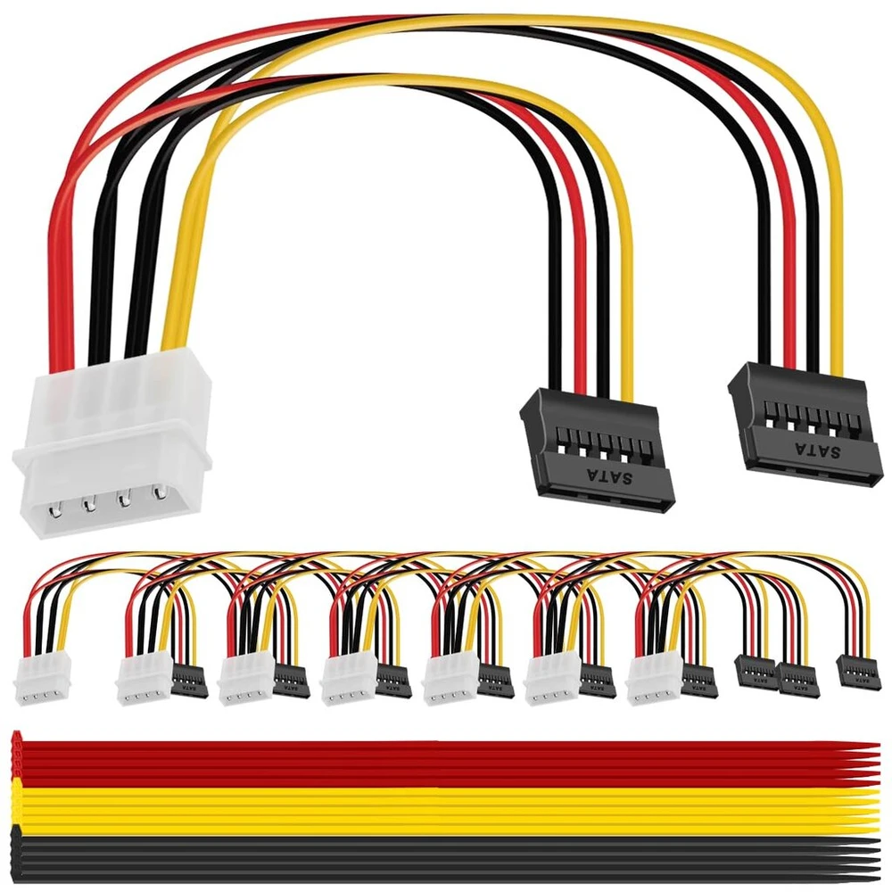 Mkbklljy 8 vnt. 4 kontaktų Molex į Dual Sata maitinimo Y kabelio adapteris 4 kontaktų Ide Molex Male į 15 kontaktų Dual Sata Female maitinimo paskirstymo kabelis (18 cm)