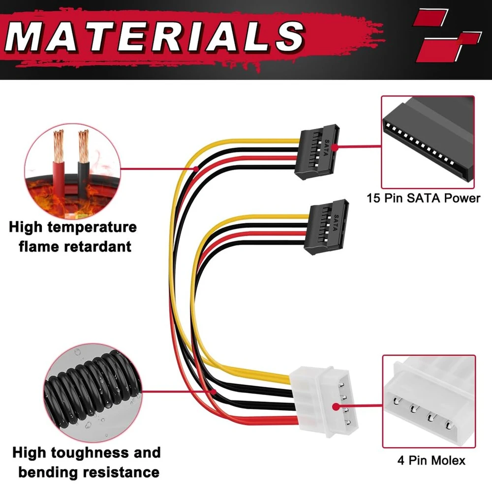 Mkbklljy 8 vnt. 4 kontaktų Molex į Dual Sata maitinimo Y kabelio adapteris 4 kontaktų Ide Molex Male į 15 kontaktų Dual Sata Female maitinimo paskirstymo kabelis (18 cm)