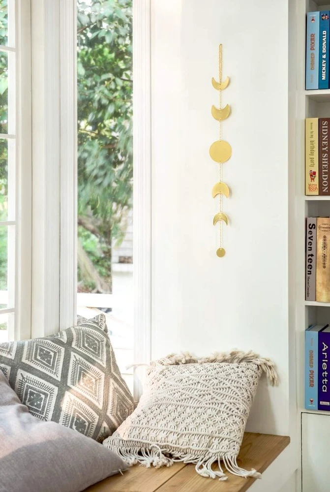 Mkouo mėnulio fazių girlianda, metalinė boho stiliaus mėnulio fazių dekoracija, sienų pakabinami ornamentai