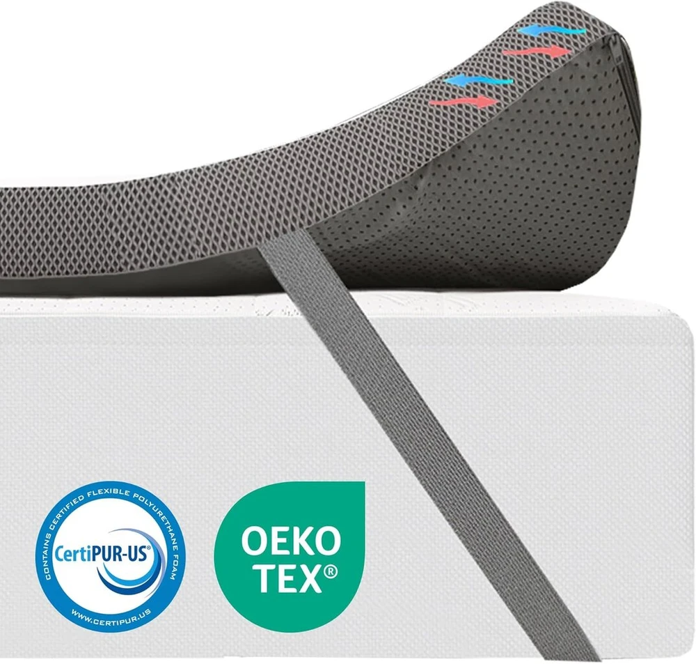 Mks.® Antklodė-čiužinys 90 x 200 cm H3, gelinis memory foam antklodė-čiužinys 7 cm storio, neslystantis antklodė-čiužinys, visko antklodė-čiužinys su nuimamu bambuko užvalkalu, kvėpuojantis ir skalbiamas