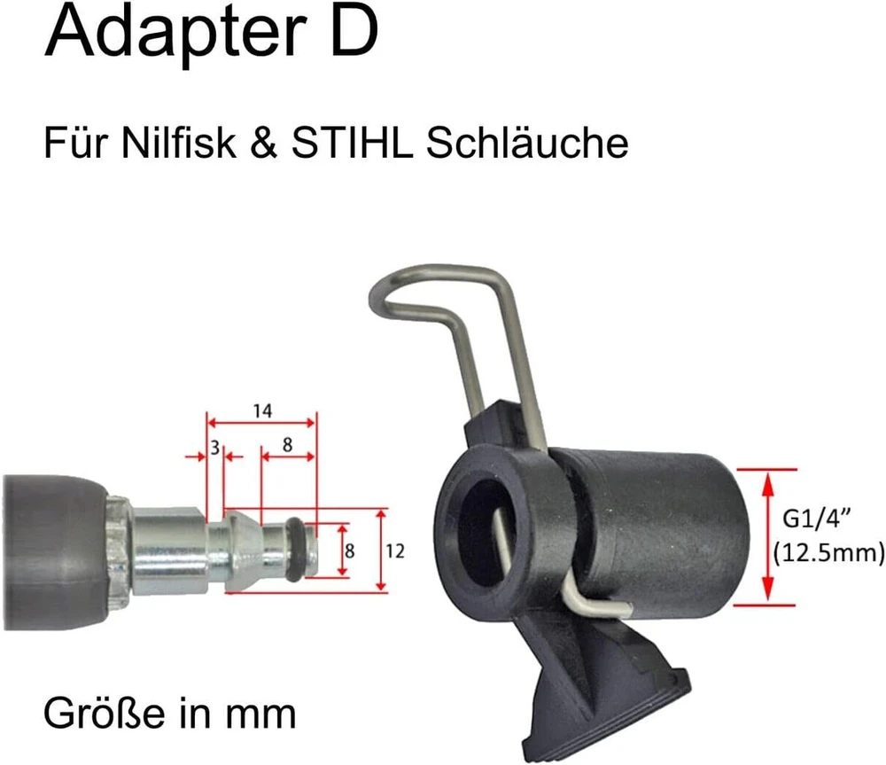 Black & Decker M&m Smartek aukšto slėgio adapteris žarnos kištukui/keitikliui, skirtas slėginiams plovikliams, suderinamas su Karcher, Juodas & Decker, Nilfisk, Stihl G1/4 colio arba su M22 Ig (d variantas, skirtas Nilfisk & M22 Ag)