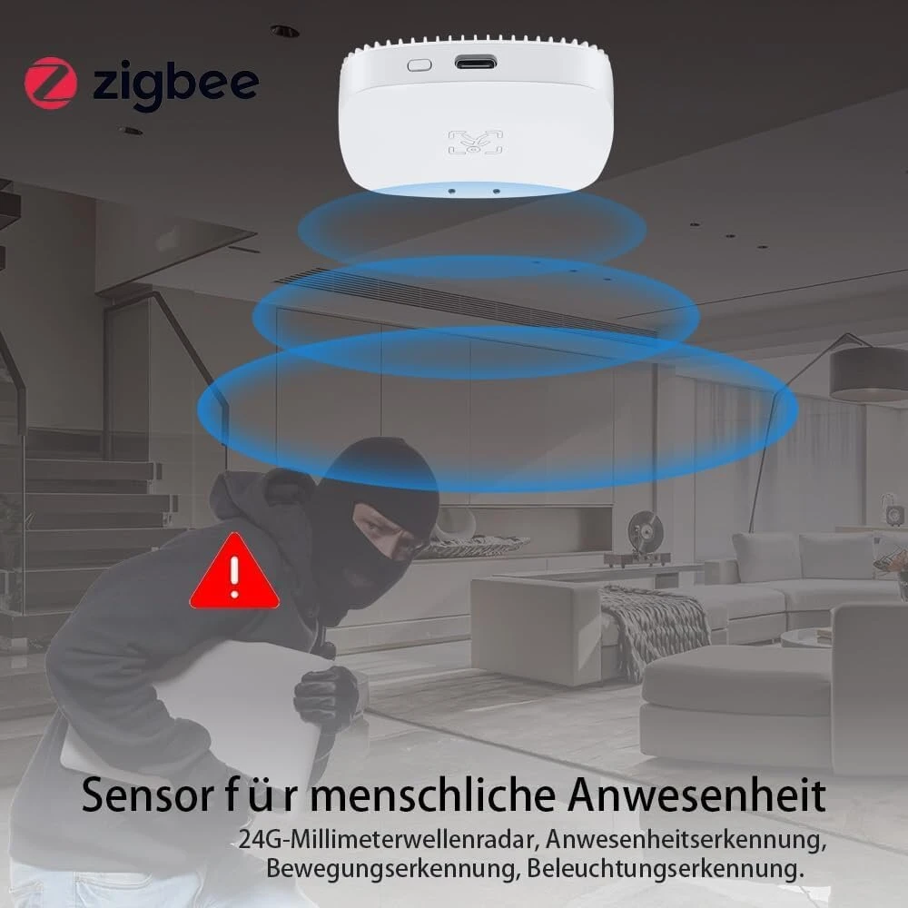 Mmwave žmogaus buvimo jutiklis, zigbee milimetrinių bangų radaro aptikimo jutiklis, reikalingas tuya hub, palaiko home assistant zigbee2mqtt