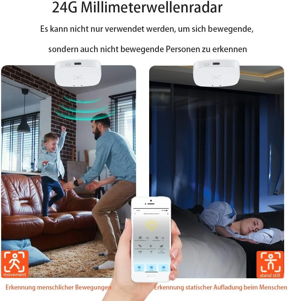 Mmwave žmogaus buvimo jutiklis, zigbee milimetrinių bangų radaro aptikimo jutiklis, reikalingas tuya hub, palaiko home assistant zigbee2mqtt